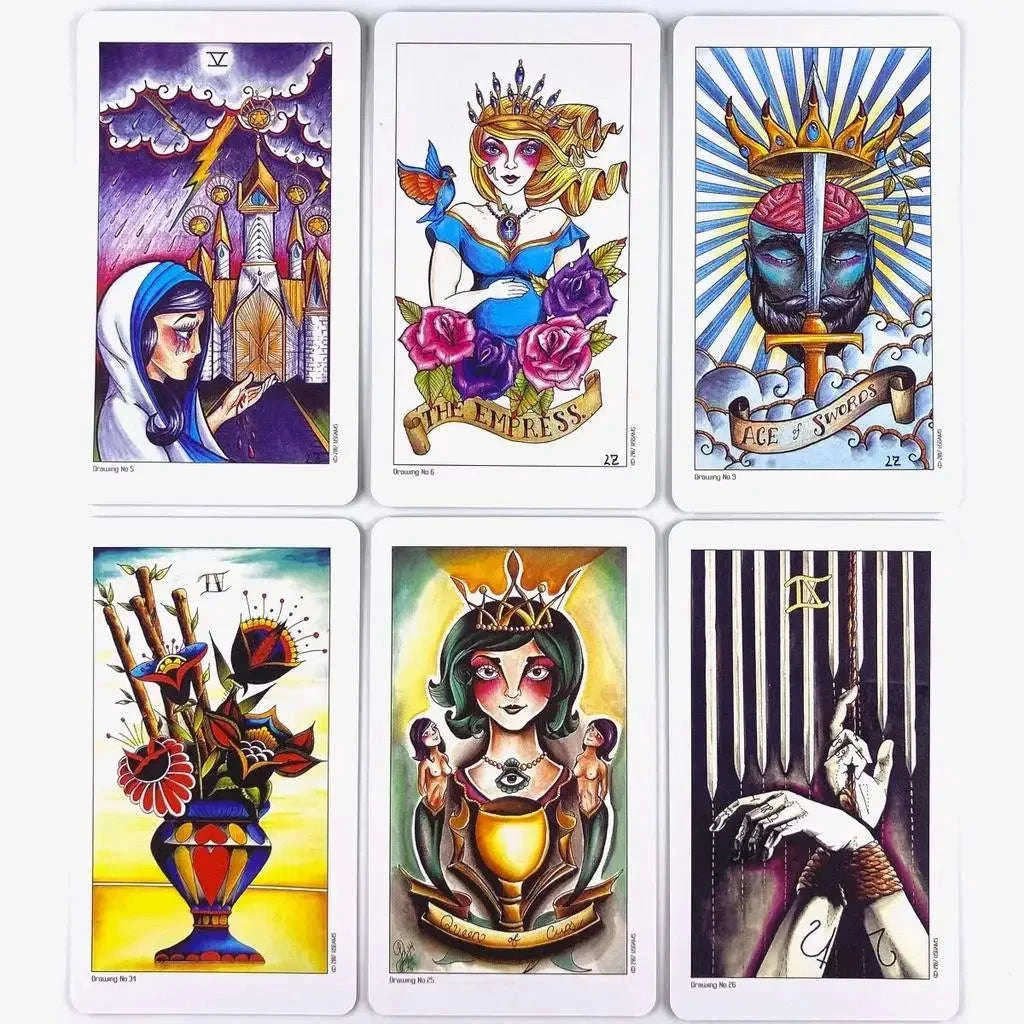 🖋️ Eight Coins' Tattoo Tarot Deck – 82-Card Fortune-telling Deck with 188-Page Full-Color PDF Guidebook