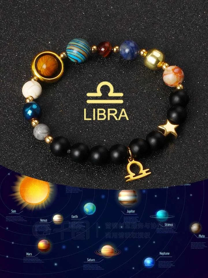 ✨ Eight Planets & 12 Constellation Bracelets – Natural Stone Universe Galaxy Solar System Jewelry – Featuring Libra, Virgo & Leo Designs