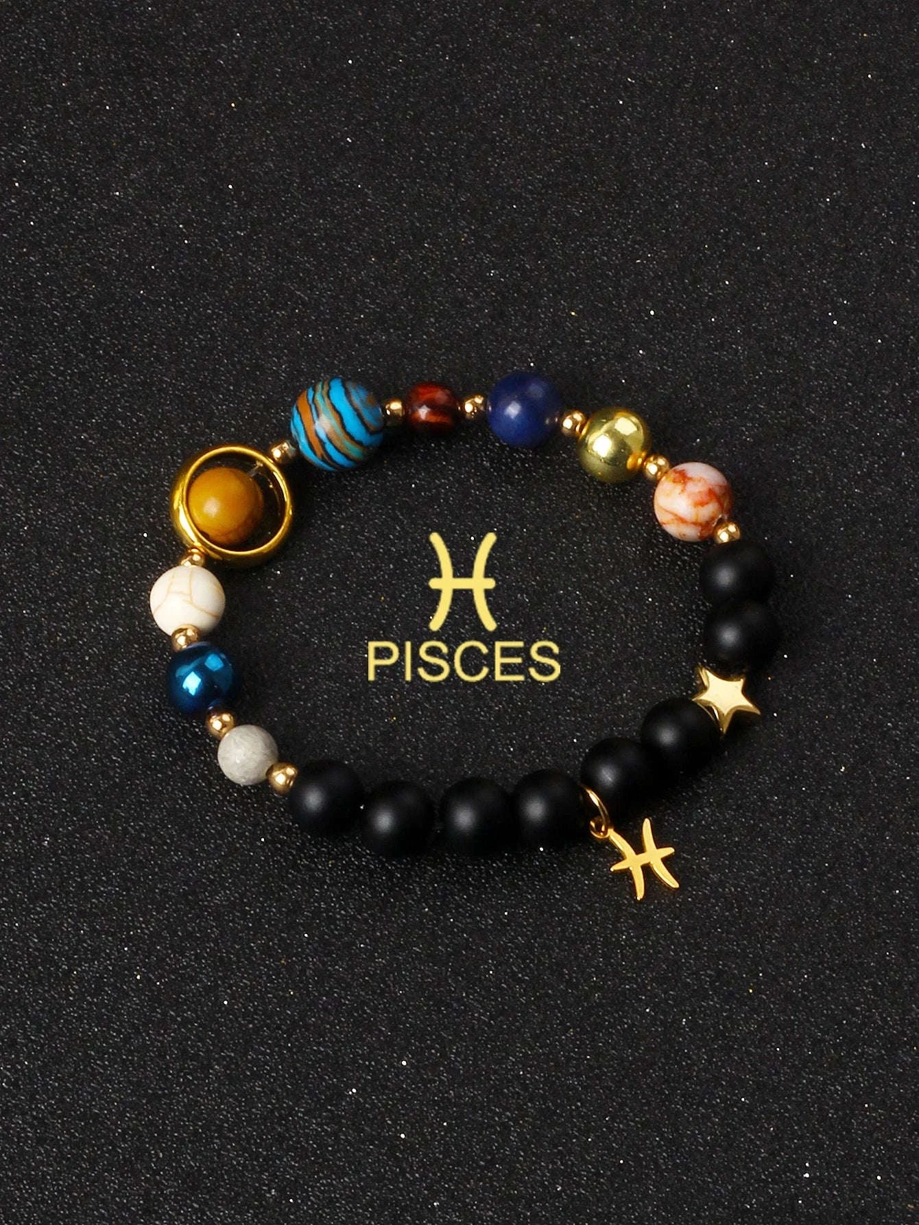 ✨ Eight Planets & 12 Constellation Bracelets – Natural Stone Universe Galaxy Solar System Jewelry – Featuring Libra, Virgo & Leo Designs 8Pisces