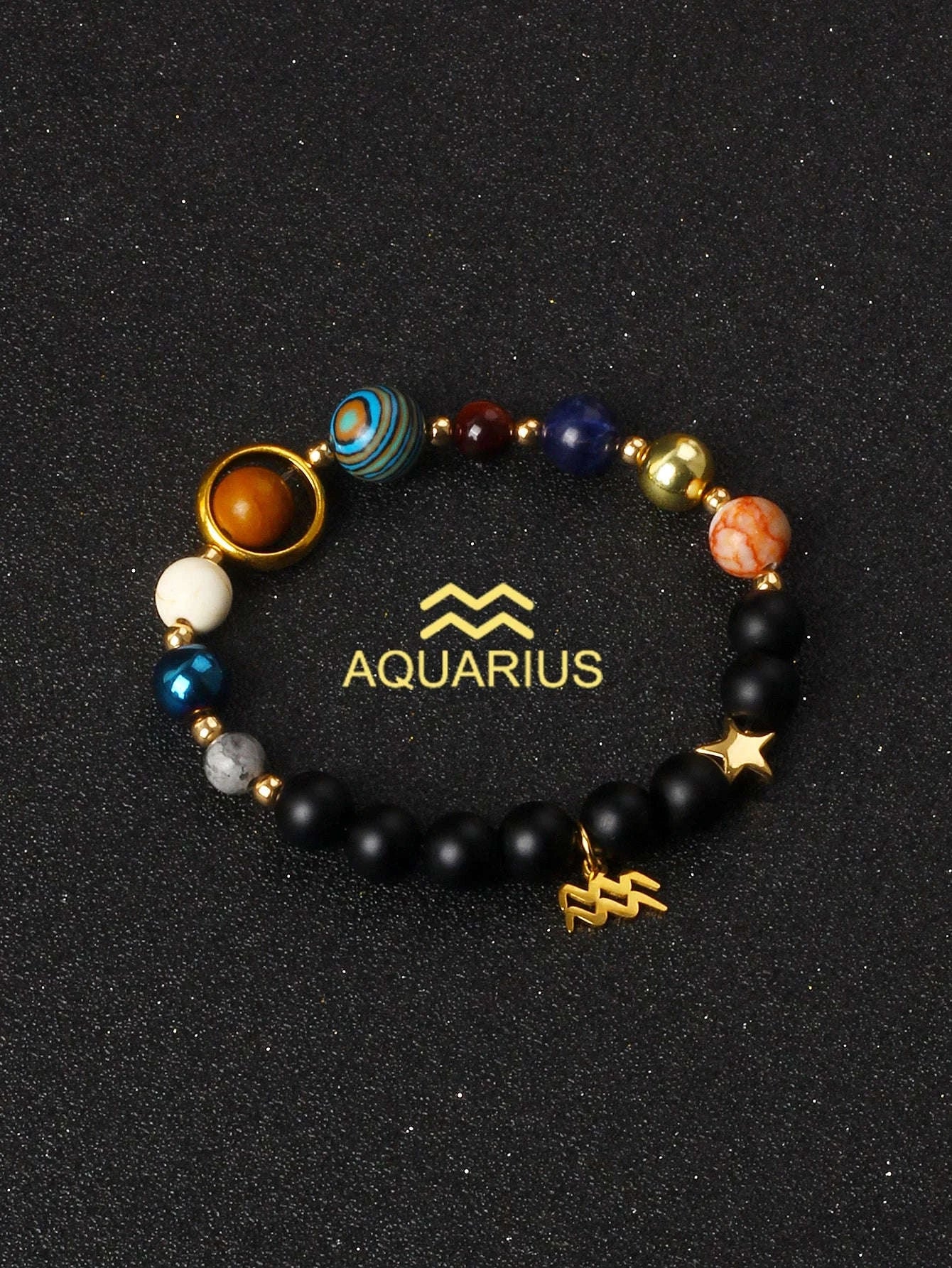 ✨ Eight Planets & 12 Constellation Bracelets – Natural Stone Universe Galaxy Solar System Jewelry – Featuring Libra, Virgo & Leo Designs 10Aquarius