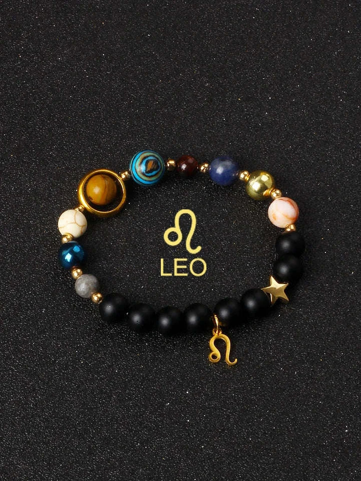 ✨ Eight Planets & 12 Constellation Bracelets – Natural Stone Universe Galaxy Solar System Jewelry – Featuring Libra, Virgo & Leo Designs