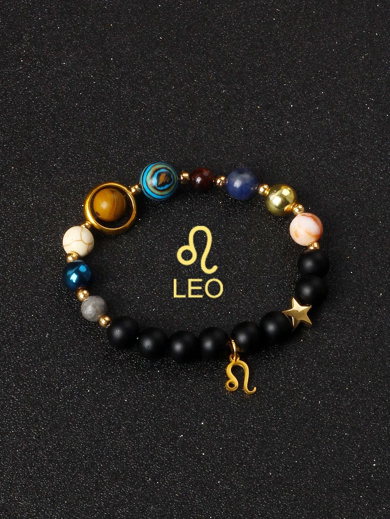 ✨ Eight Planets & 12 Constellation Bracelets – Natural Stone Universe Galaxy Solar System Jewelry – Featuring Libra, Virgo & Leo Designs 7Leo