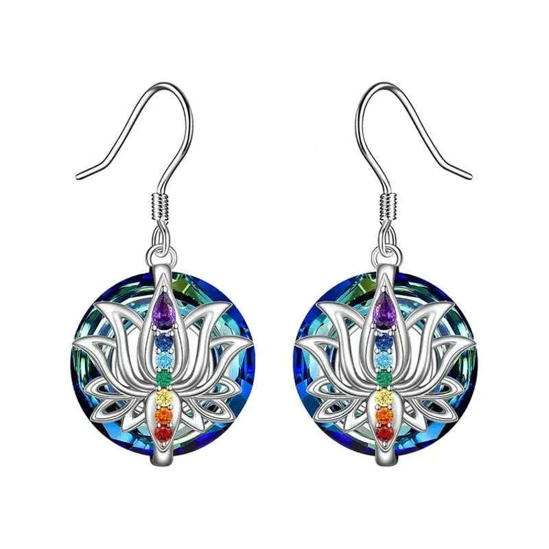 🌸 Elegant 7 Chakra Lotus Necklace: Healing Stone Pendant for Women – Energy Balance Yoga Jewelry & Meaningful Anniversary Gift Earrings