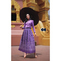 Elegant Collar Long Sleeve Top and Royal Request Pattern Skirt Set – Stylish Thai Cotton Outfit for Women in Purple, Navy Blue, Terracotta Orange & Black ม่วง