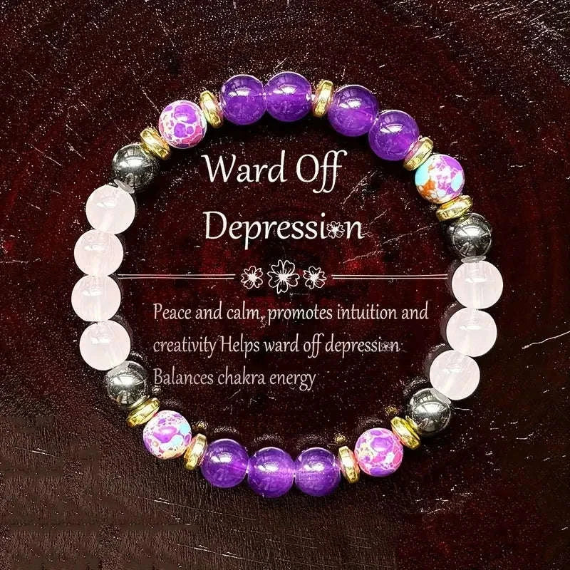 ✨ Elegant Natural Stone Bracelet – Purple Crystal Round Beads for Women – Daily Decoration & Perfect Christmas Gift Jewelry