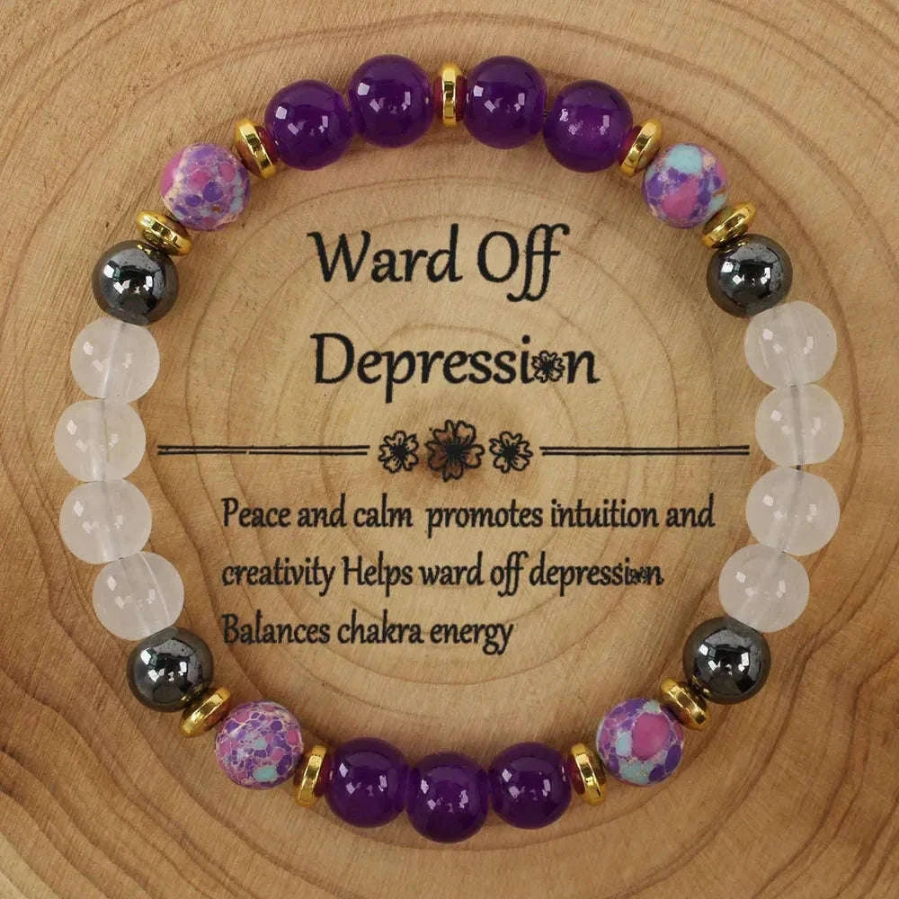 ✨ Elegant Natural Stone Bracelet – Purple Crystal Round Beads for Women – Daily Decoration & Perfect Christmas Gift Jewelry