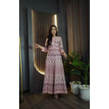 Elegant Pearl Trim Blouse Set with 6-Piece Pleated Skirt in Wine Red, Pink, and Peach | Luxurious Cotton Outfit for Modest and Daily Wear ชมพูพีช