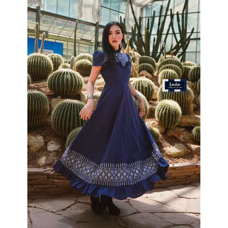 Elegant Princess Wrap Dress with Ruffle Neckline - Navy & Wine Red | Flattering & Slimming Fit for Every Body Type Nevy