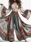 👖 Elegant Women’s Trousers – Bohemian Style Classic Retro Floral Pattern, Elastic High Waist Wide Leg Pants Multicolor