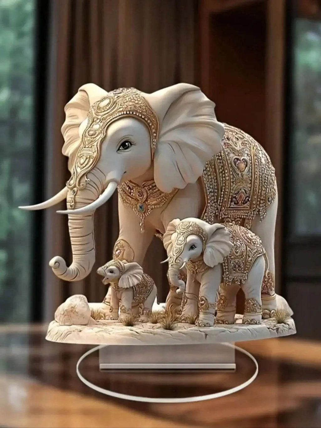 Bohemian Elephant Statue - Gold & White Thai White Elephant Decor for Harmony, Luck & Gifting