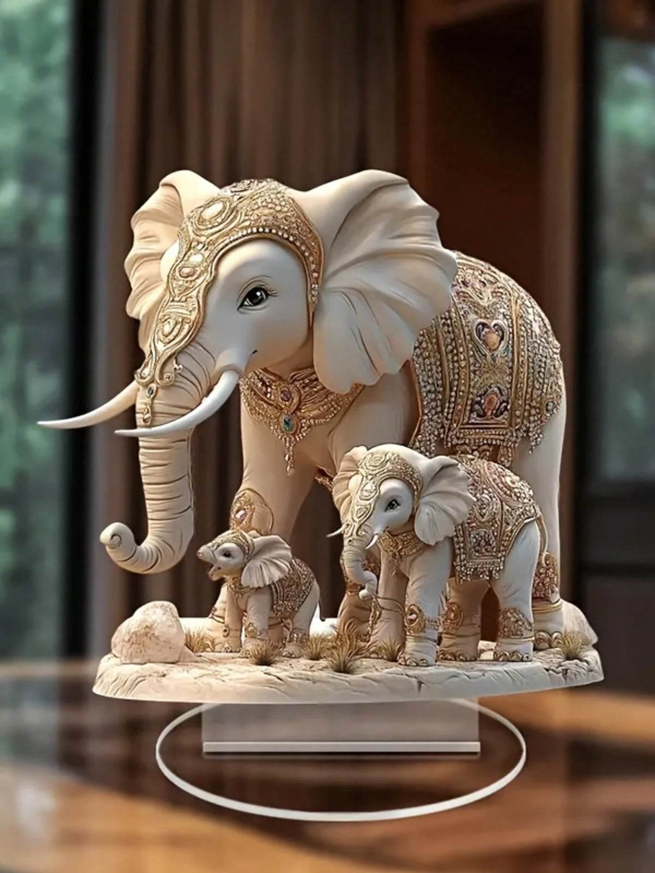 Bohemian Elephant Statue - Gold & White Thai White Elephant Decor for Harmony, Luck & Gifting