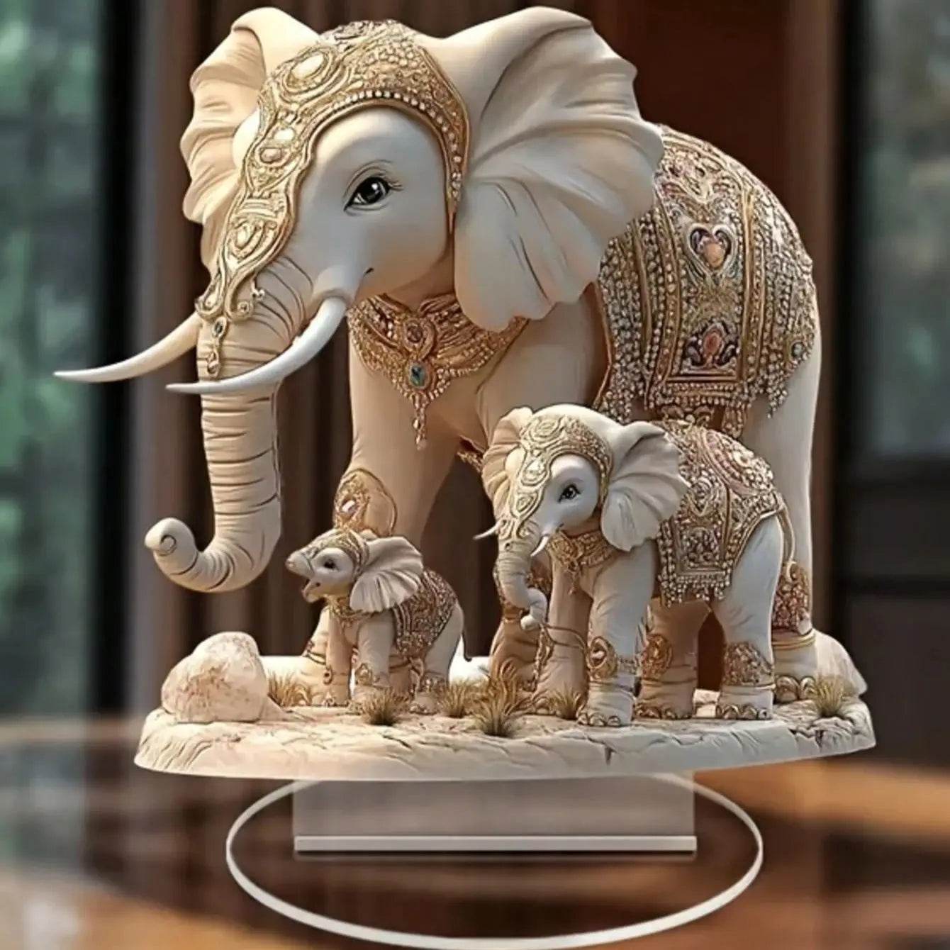 Bohemian Elephant Statue - Gold & White Thai White Elephant Decor for Harmony, Luck & Gifting
