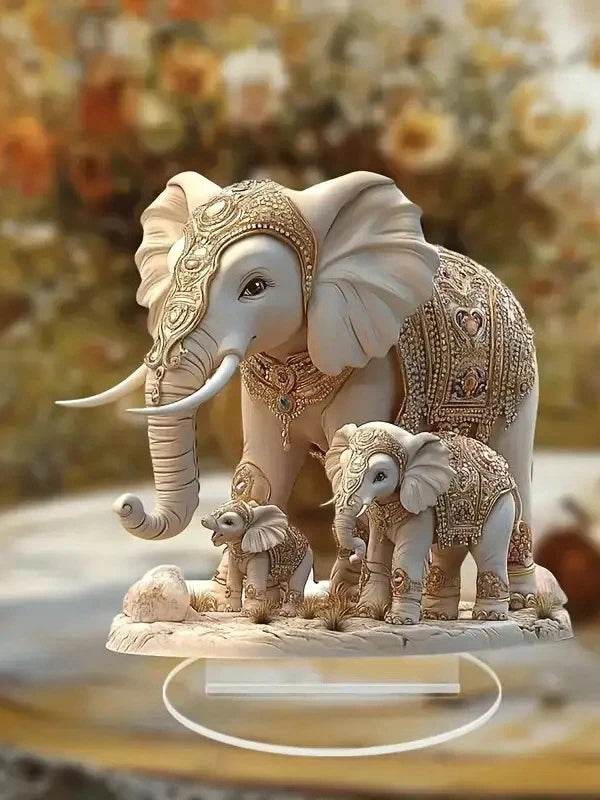 Bohemian Elephant Statue - Gold & White Thai White Elephant Decor for Harmony, Luck & Gifting