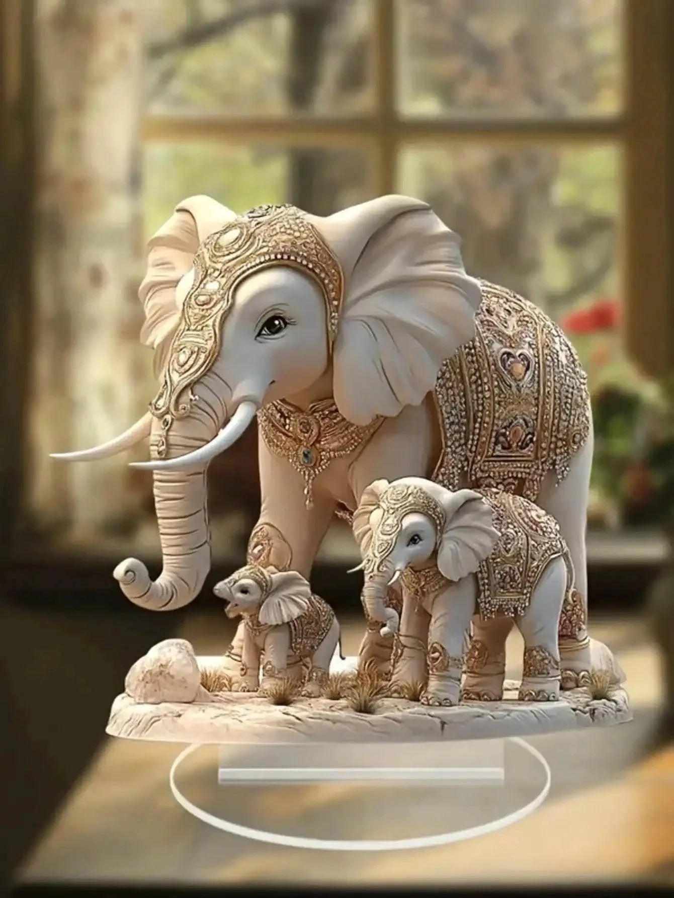Bohemian Elephant Statue - Gold & White Thai White Elephant Decor for Harmony, Luck & Gifting
