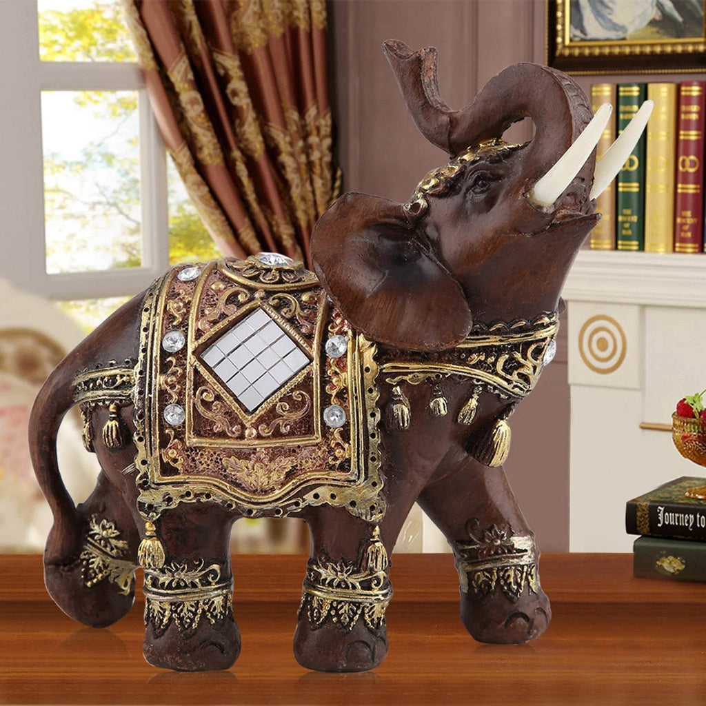 Lucky Feng Shui Thai Elephant Prosperity Statue – Wood Grain Wealth & Prosperity Figurine for Home & Office