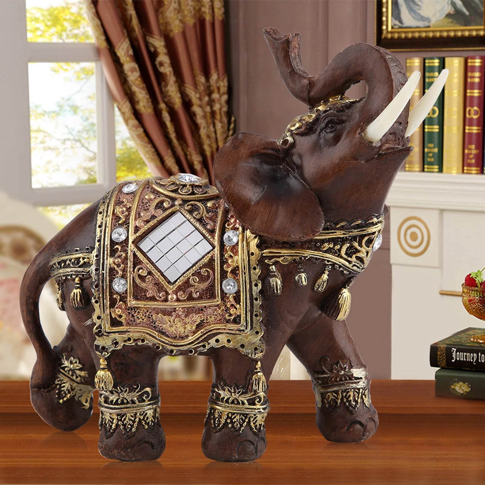 Lucky Feng Shui Thai Elephant Prosperity Statue – Wood Grain Wealth & Prosperity Figurine for Home & Office