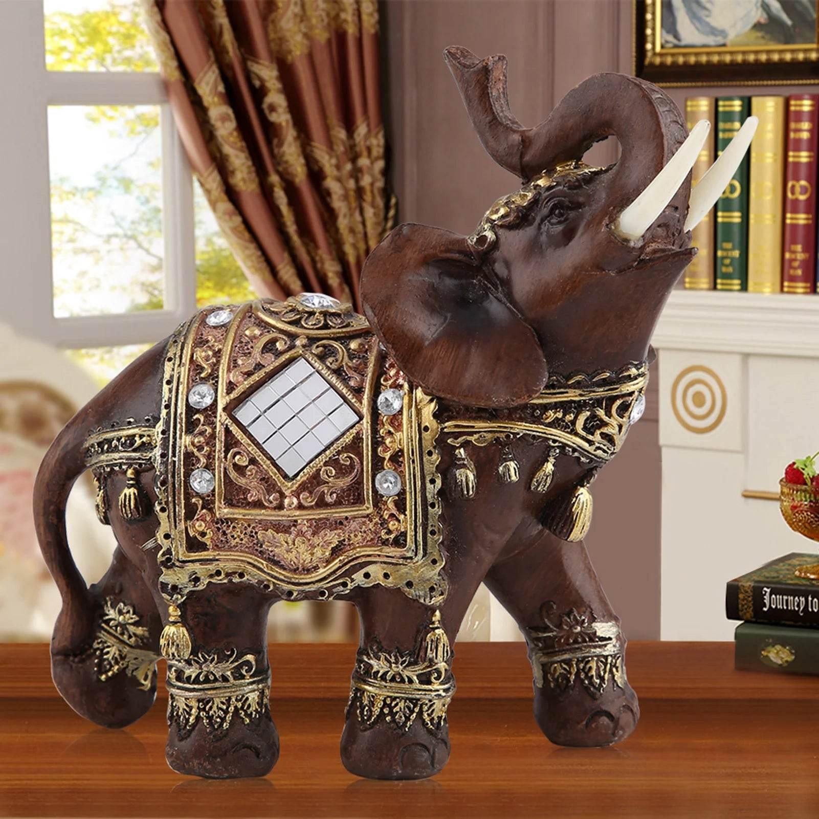 Lucky Feng Shui Thai Elephant Prosperity Statue – Wood Grain Wealth & Prosperity Figurine for Home & Office
