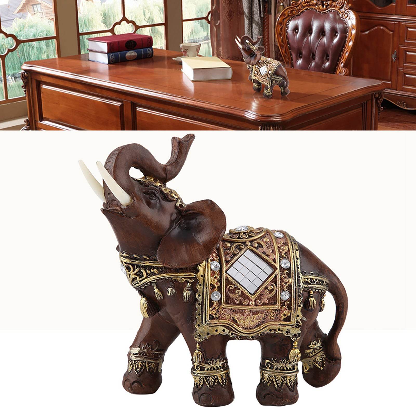 Lucky Feng Shui Thai Elephant Prosperity Statue – Wood Grain Wealth & Prosperity Figurine for Home & Office