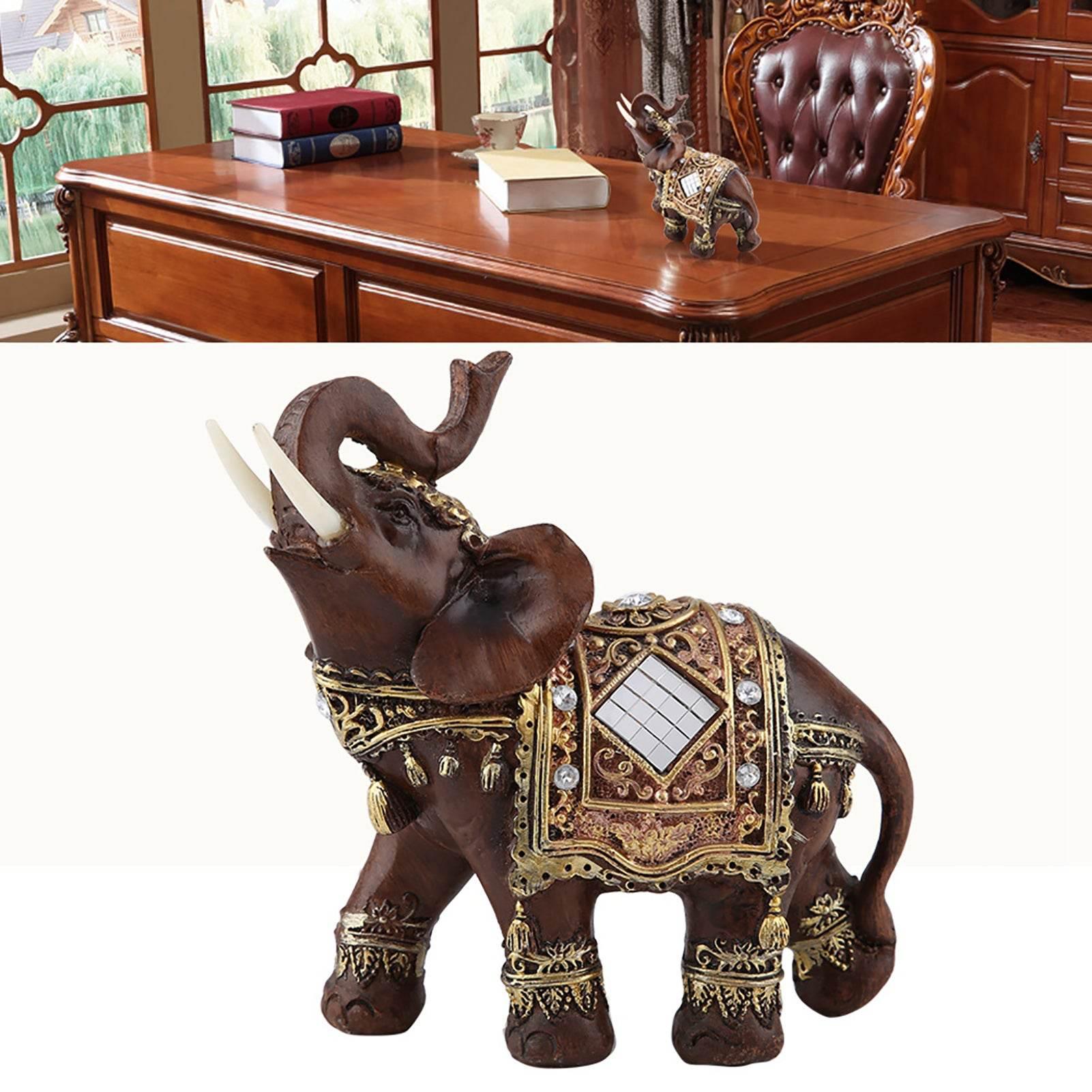 Lucky Feng Shui Thai Elephant Prosperity Statue – Wood Grain Wealth & Prosperity Figurine for Home & Office