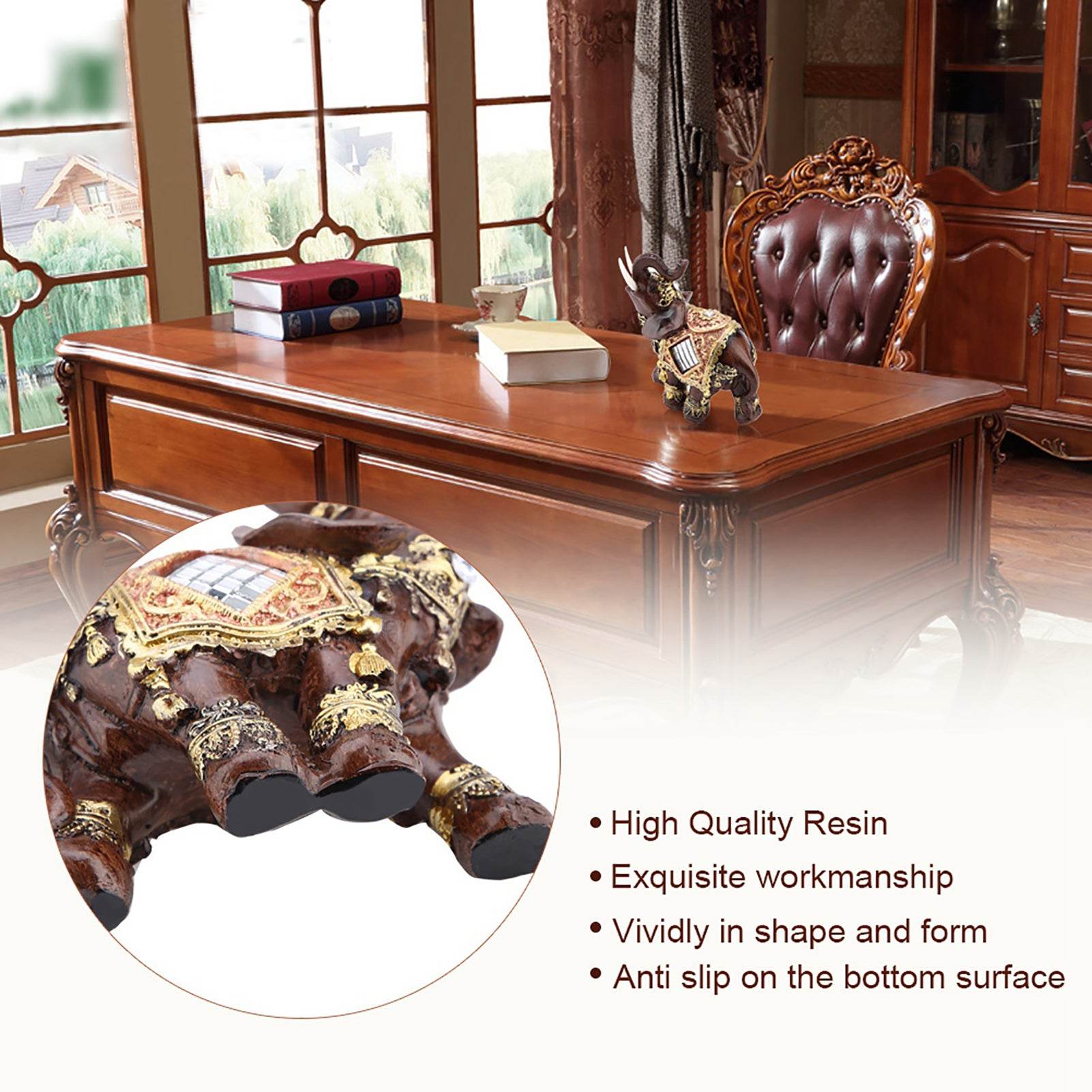 Lucky Feng Shui Thai Elephant Prosperity Statue – Wood Grain Wealth & Prosperity Figurine for Home & Office