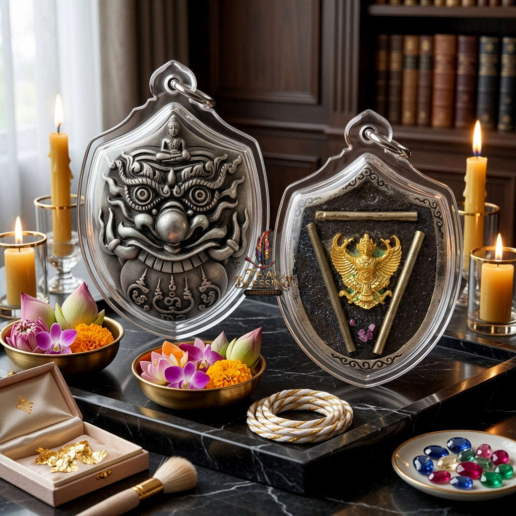 ✨ [Elite Wealth & Elevation] Sacred Phra Rahu Destiny-Support Satin-Silver Bronze Talisman – Garuda-Blessed by Luang Pu Nen Kaew (2012 Rare Relic) Thai Blessing Co By RURUECHA