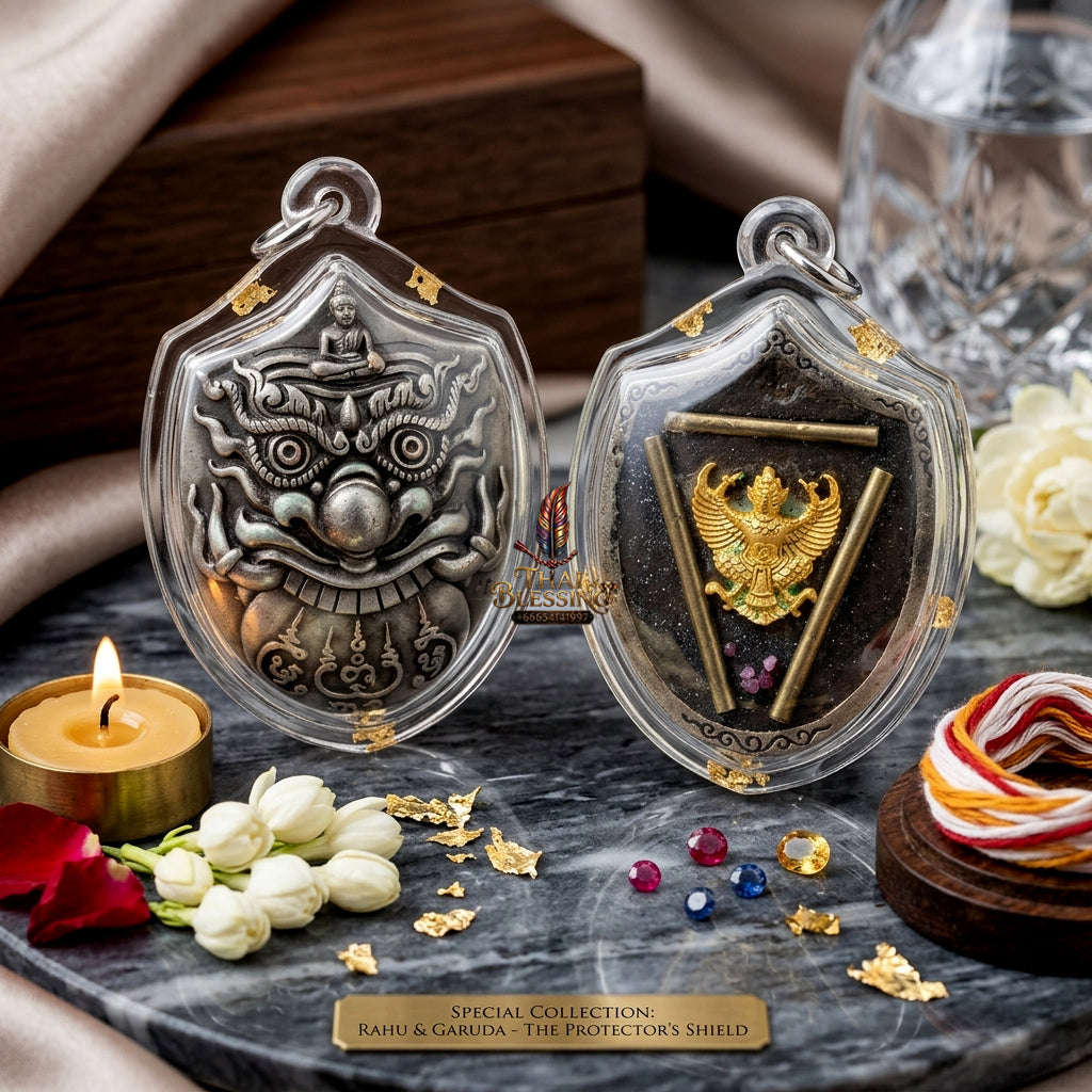 ✨ [Elite Wealth & Elevation] Sacred Phra Rahu Destiny-Support Satin-Silver Bronze Talisman – Garuda-Blessed by Luang Pu Nen Kaew (2012 Rare Relic) Thai Blessing Co By RURUECHA