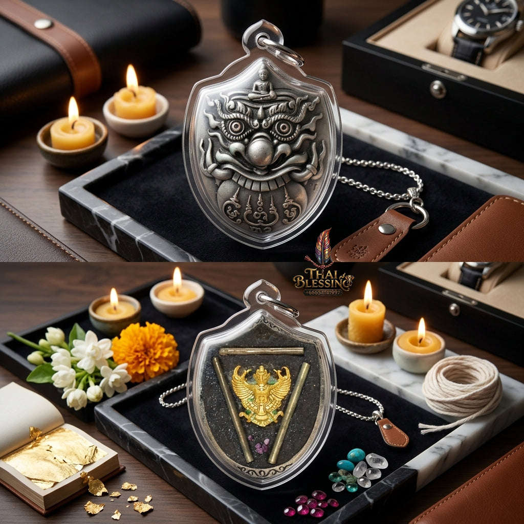 ✨ [Elite Wealth & Elevation] Sacred Phra Rahu Destiny-Support Satin-Silver Bronze Talisman – Garuda-Blessed by Luang Pu Nen Kaew (2012 Rare Relic) Thai Blessing Co By RURUECHA