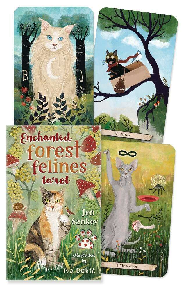 Enchanted Forest Felines Tarot Deck – 78-Card Rider-Waite System Tarot with Magical Woodland Cat Illustrations, Compact 10.3 x 6 cm