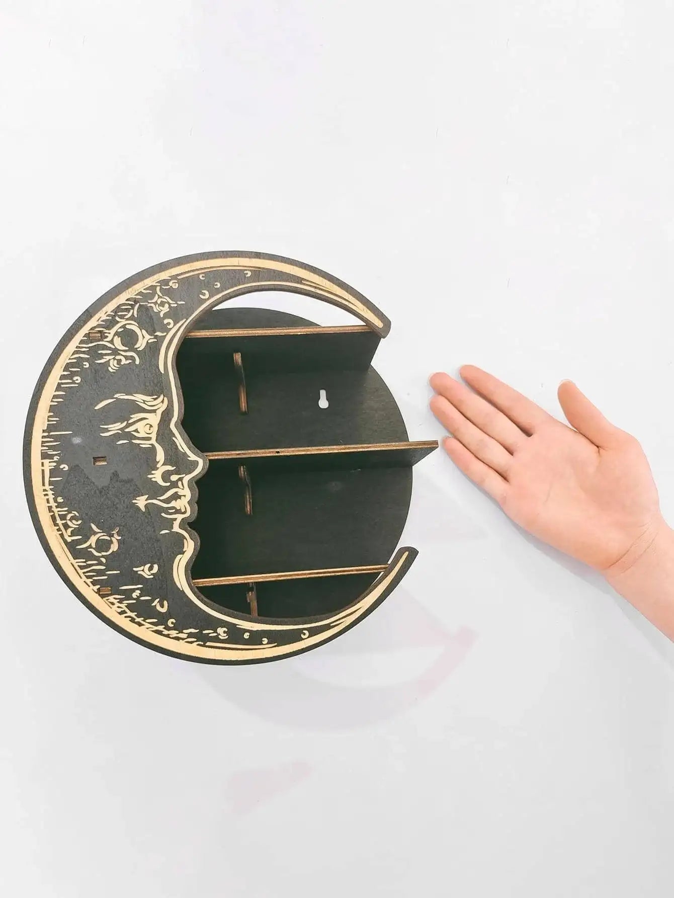 🌙✨Enchanting Wooden Moon Face Floating Shelf – Boho Crystal Display & Wall Decor for Sacred Home Organization✨🌙