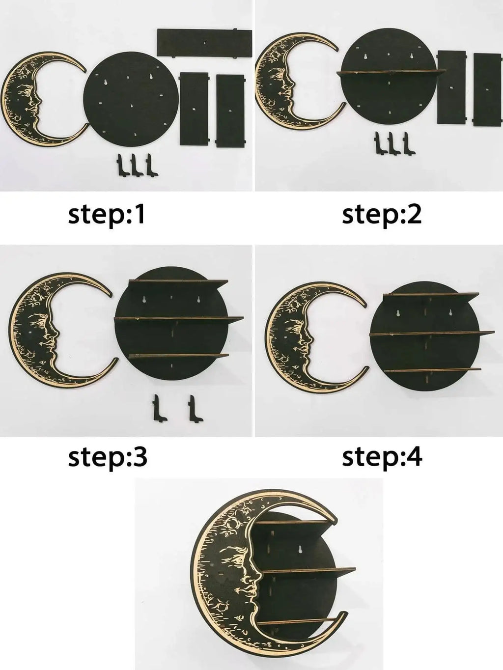 🌙✨Enchanting Wooden Moon Face Floating Shelf – Boho Crystal Display & Wall Decor for Sacred Home Organization✨🌙