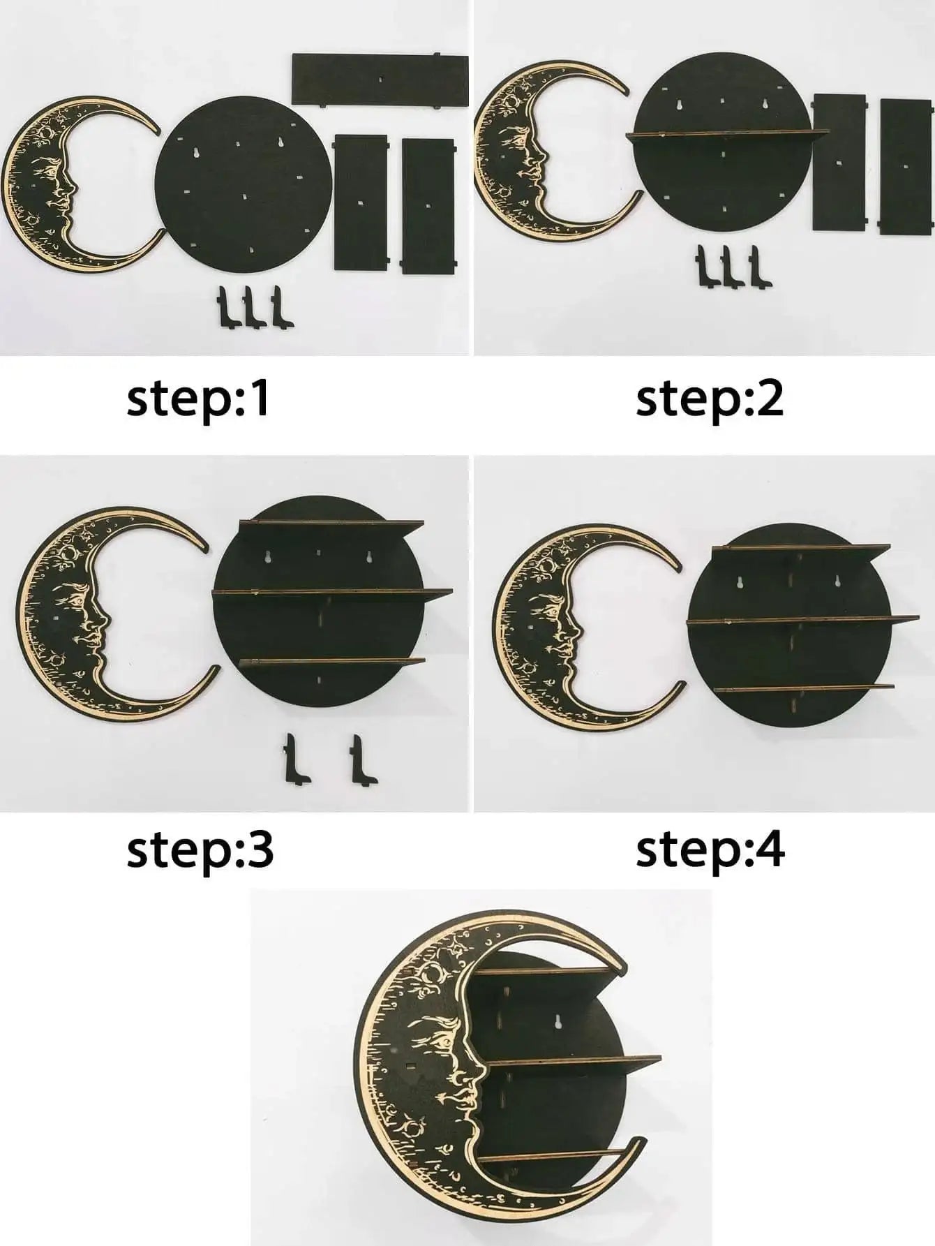 🌙✨Enchanting Wooden Moon Face Floating Shelf – Boho Crystal Display & Wall Decor for Sacred Home Organization✨🌙