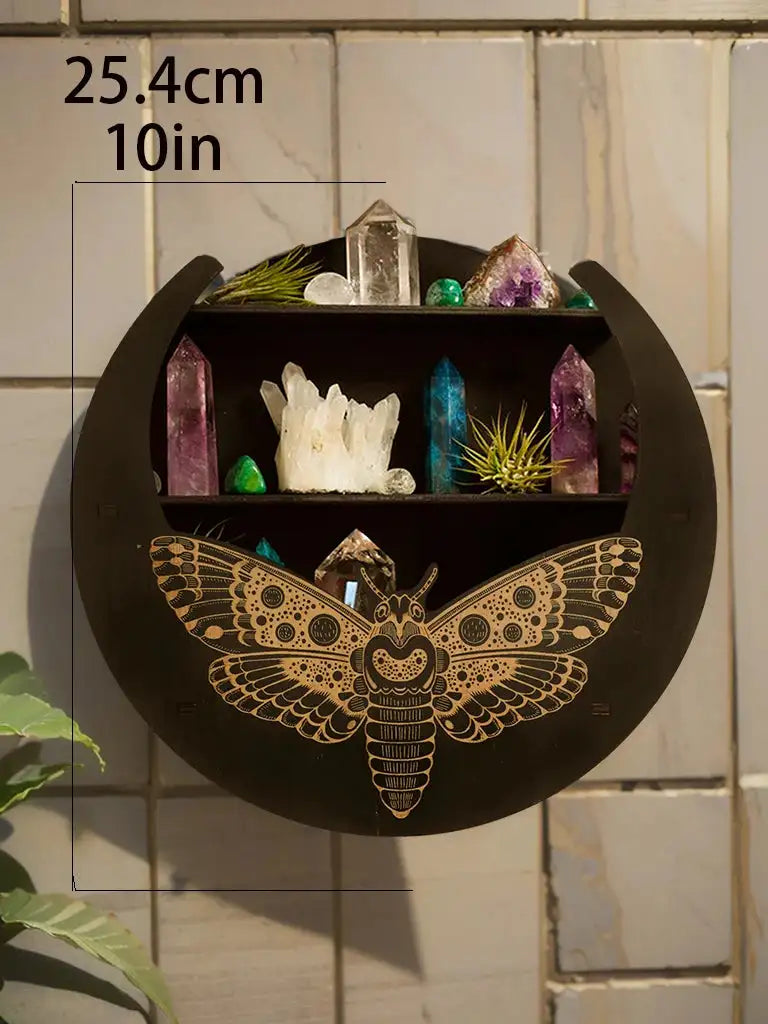 🌙✨Enchanting Wooden Moon Face Floating Shelf – Boho Crystal Display & Wall Decor for Sacred Home Organization✨🌙 TK-M01492