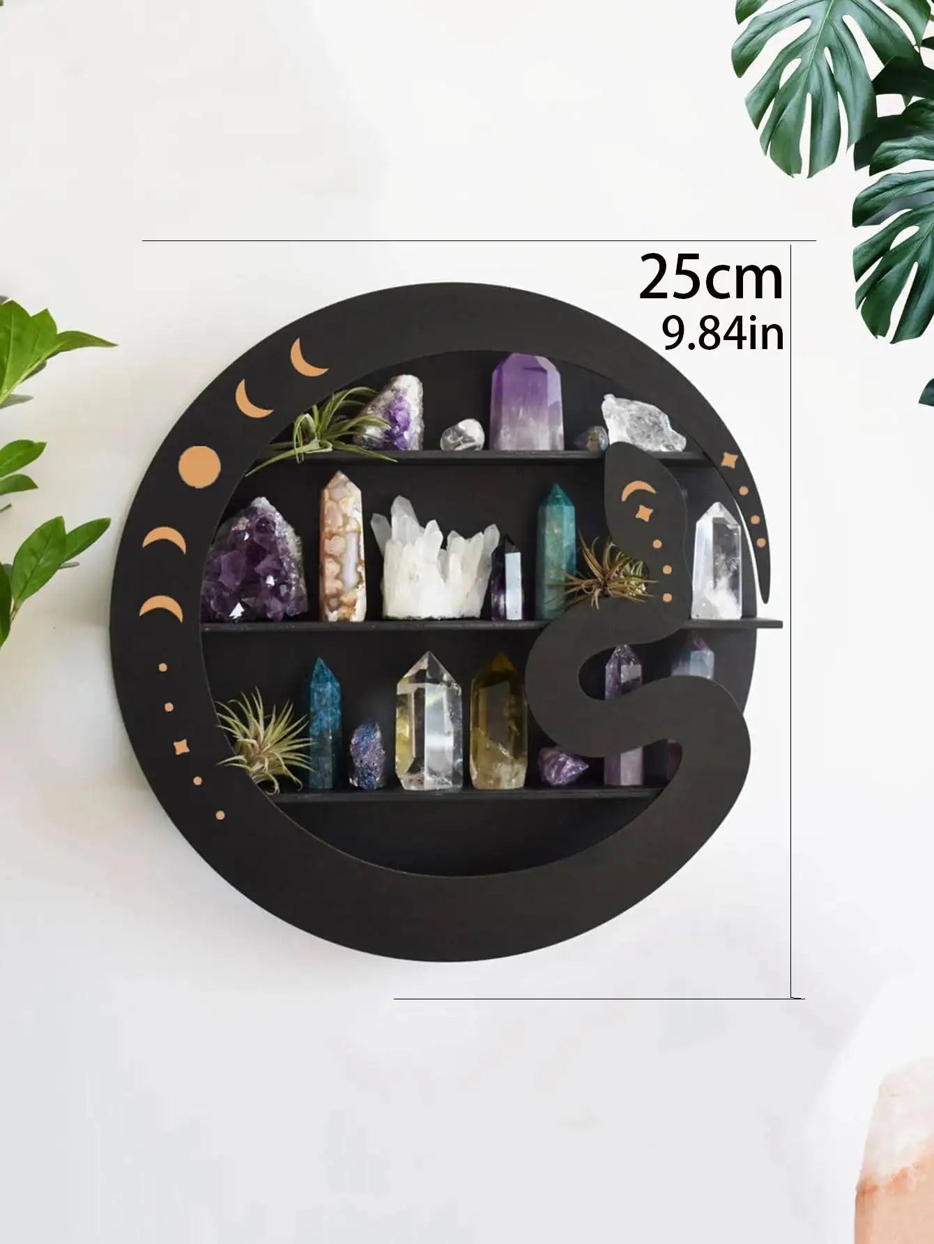 🌙✨Enchanting Wooden Moon Face Floating Shelf – Boho Crystal Display & Wall Decor for Sacred Home Organization✨🌙 TK-M01491