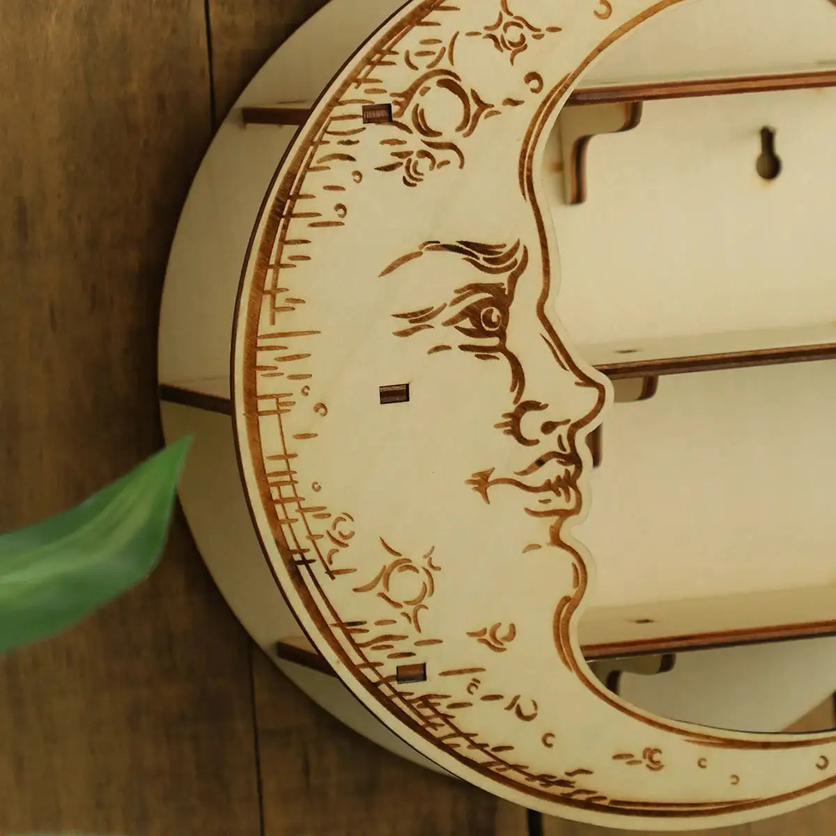 🌙✨Enchanting Wooden Moon Face Floating Shelf – Boho Crystal Display & Wall Decor for Sacred Home Organization✨🌙