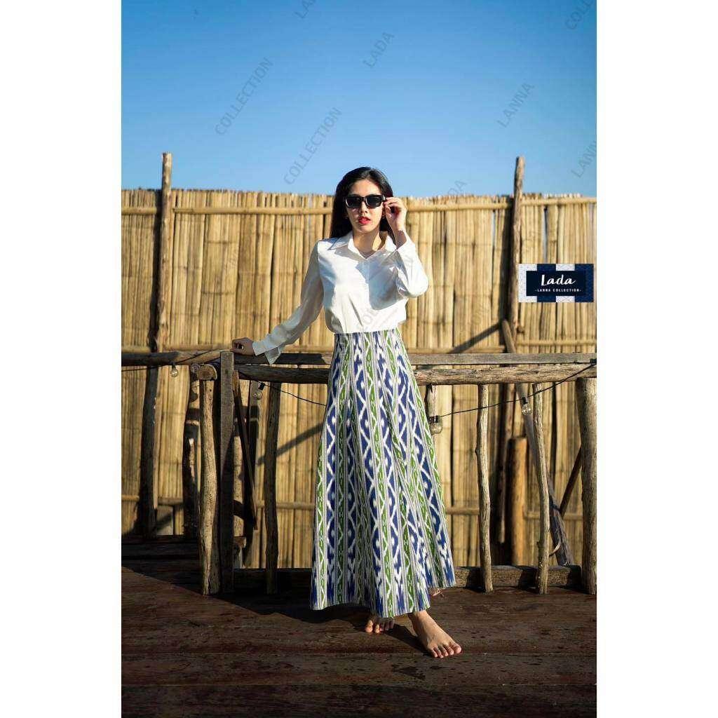 Ethnic Mi Kan Print Skirt & Pants | 6-Gore Cut with Side Zip | 39” Length | Waist 26–32” for Elegant Office Wear