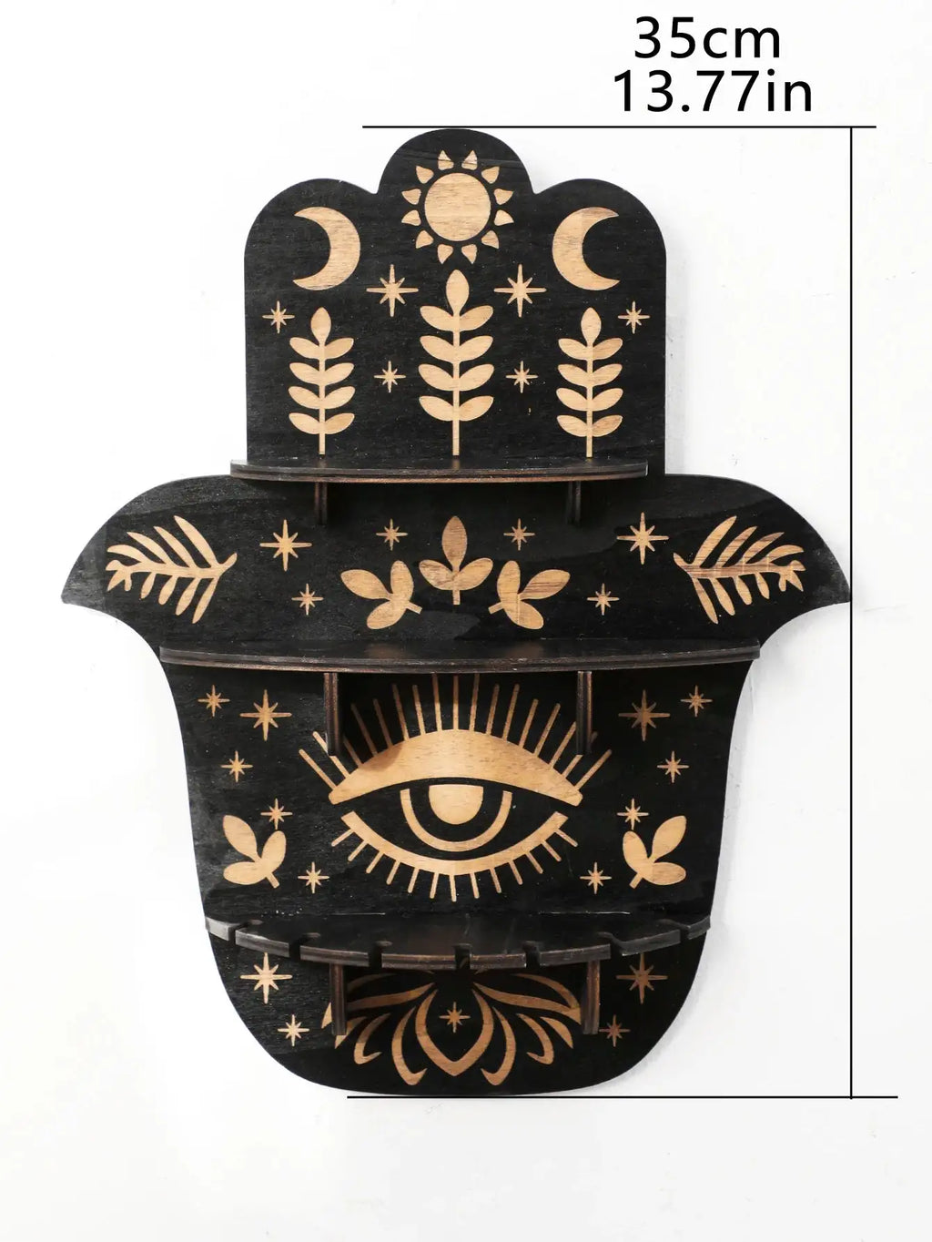 Evil Eye Crystal Wall Shelf – Multilayer Wooden Hanging Display Stand for Bohemian Home Decor and Sacred Stone Storage