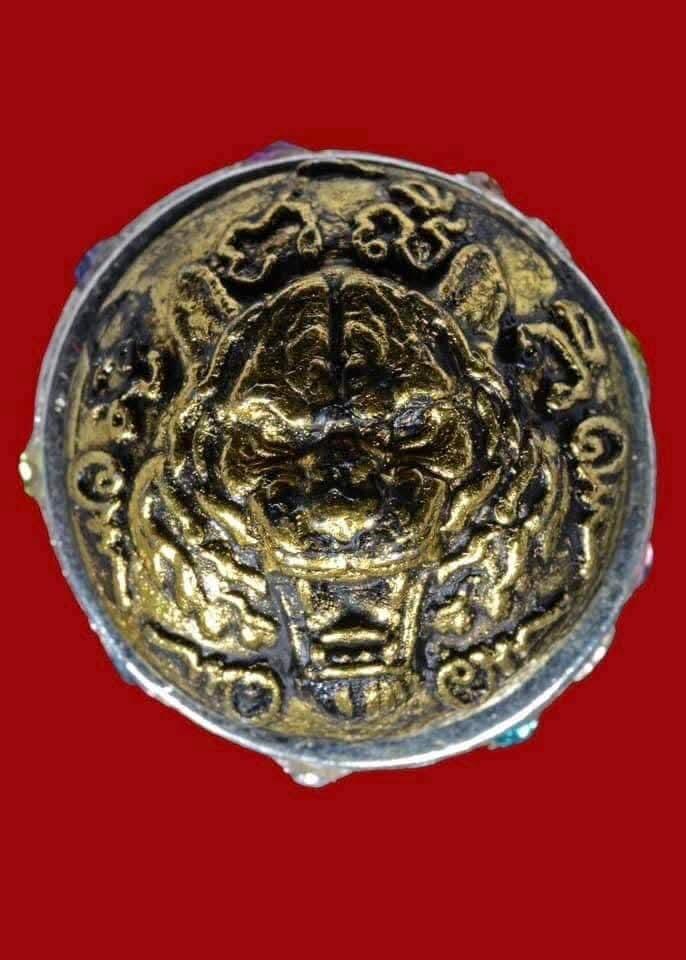 Exclusive Luk Om Nuea Duang Amulet - Limited Edition 2K Satin Silver with Nine Gemstone Inlays, Dual Empowerment from Luang Pu Mun, Luang Pu Theng & Luang Pu Sila