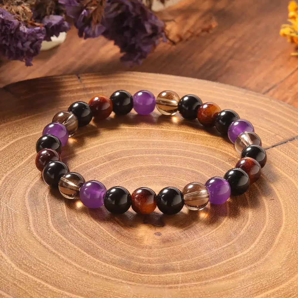 💜 Exquisite Natural Stone Tiger’s Eye & Purple Crystal Beaded Bracelets – Luxury Women’s Jewelry | Cadeau Femmes Pulseras