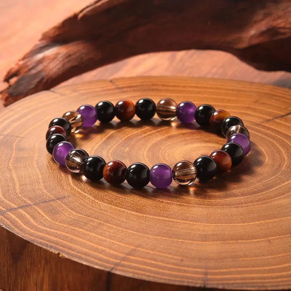 💜 Exquisite Natural Stone Tiger’s Eye & Purple Crystal Beaded Bracelets – Luxury Women’s Jewelry | Cadeau Femmes Pulseras