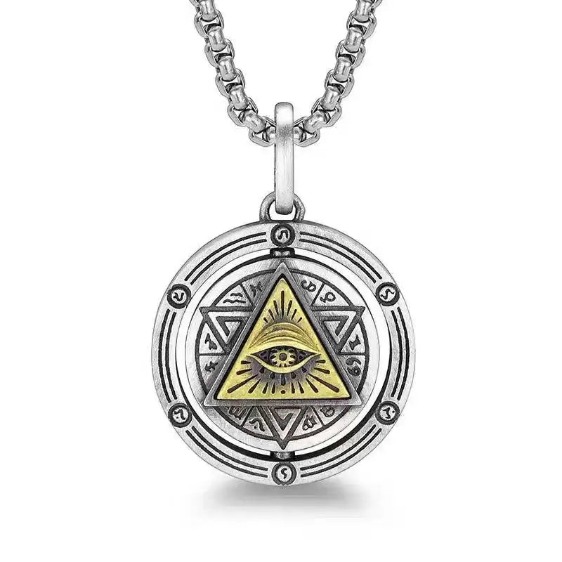 👁️ Eye Of Horus Round Pendant Necklace – Silver Color | Retro Rune Design | Stainless Steel Chain | Hip Hop Punk Unisex Fashion Jewelry