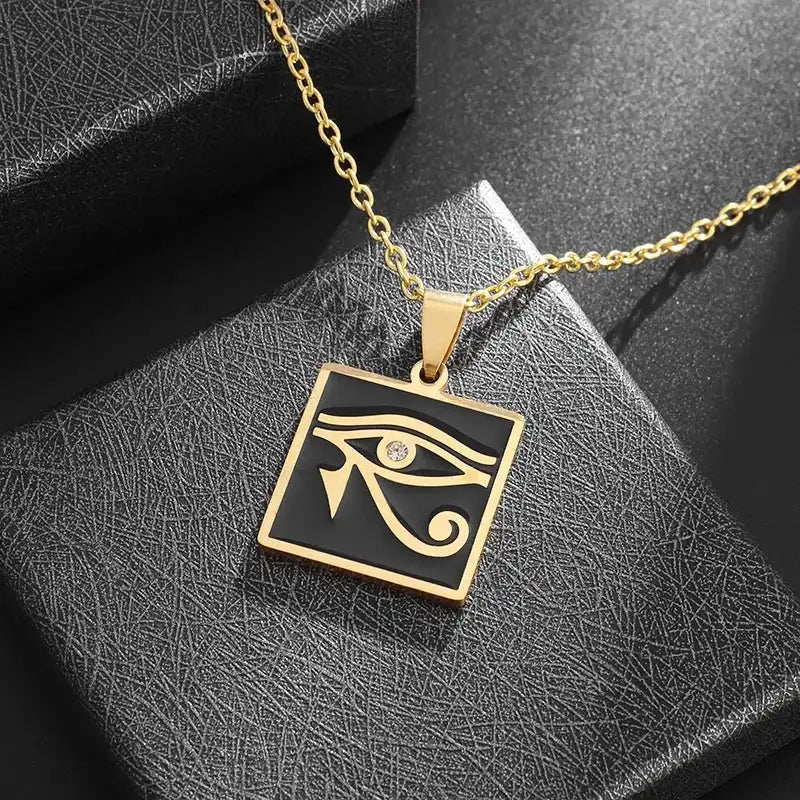 👁️ Eye Of Horus Round Pendant Necklace – Silver Color | Retro Rune Design | Stainless Steel Chain | Hip Hop Punk Unisex Fashion Jewelry AL20524-Gold