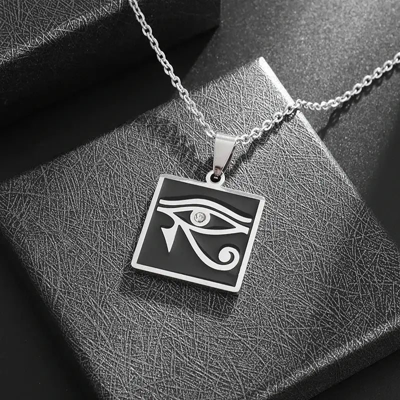 👁️ Eye Of Horus Round Pendant Necklace – Silver Color | Retro Rune Design | Stainless Steel Chain | Hip Hop Punk Unisex Fashion Jewelry AL20524-Silver
