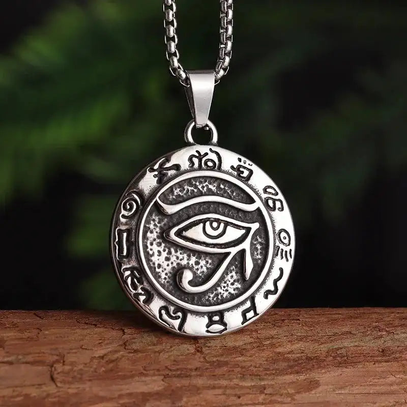 👁️ Eye Of Horus Round Pendant Necklace – Silver Color | Retro Rune Design | Stainless Steel Chain | Hip Hop Punk Unisex Fashion Jewelry AL19869-Silver