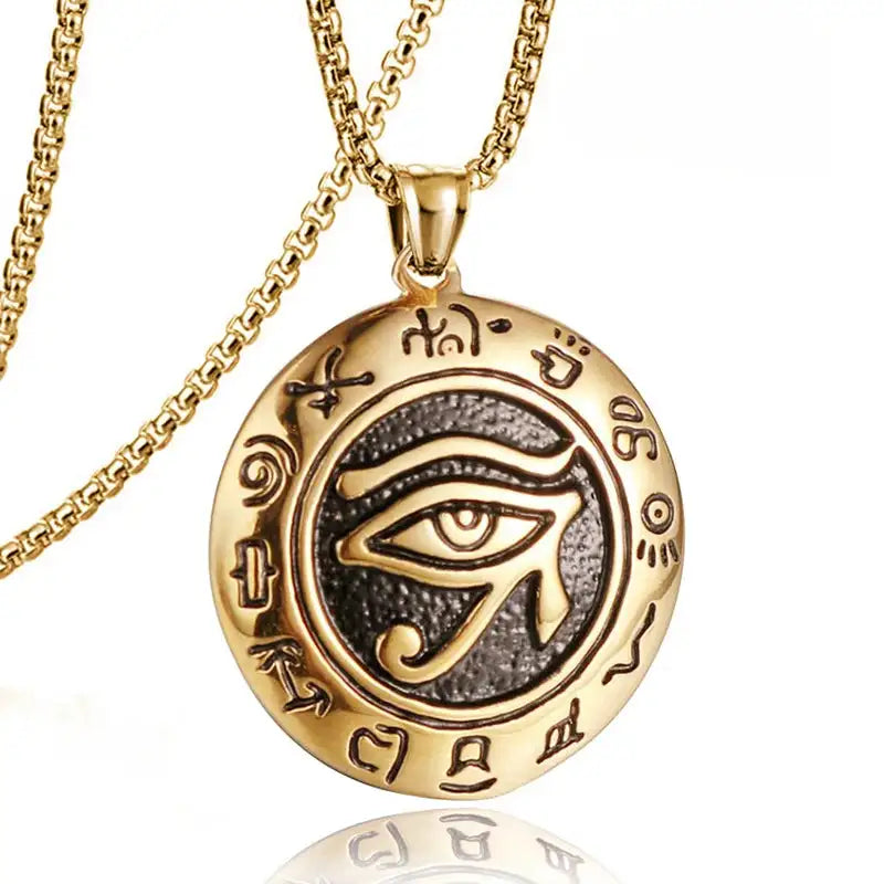 👁️ Eye Of Horus Round Pendant Necklace – Silver Color | Retro Rune Design | Stainless Steel Chain | Hip Hop Punk Unisex Fashion Jewelry gold color