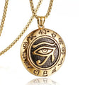 👁️ Eye Of Horus Round Pendant Necklace – Silver Color | Retro Rune Design | Stainless Steel Chain | Hip Hop Punk Unisex Fashion Jewelry gold color