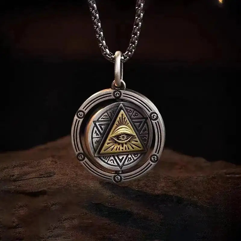 👁️ Eye Of Horus Round Pendant Necklace – Silver Color | Retro Rune Design | Stainless Steel Chain | Hip Hop Punk Unisex Fashion Jewelry