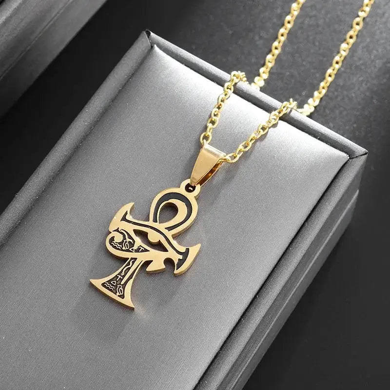 👁️ Eye Of Horus Round Pendant Necklace – Silver Color | Retro Rune Design | Stainless Steel Chain | Hip Hop Punk Unisex Fashion Jewelry AL20279-Gold