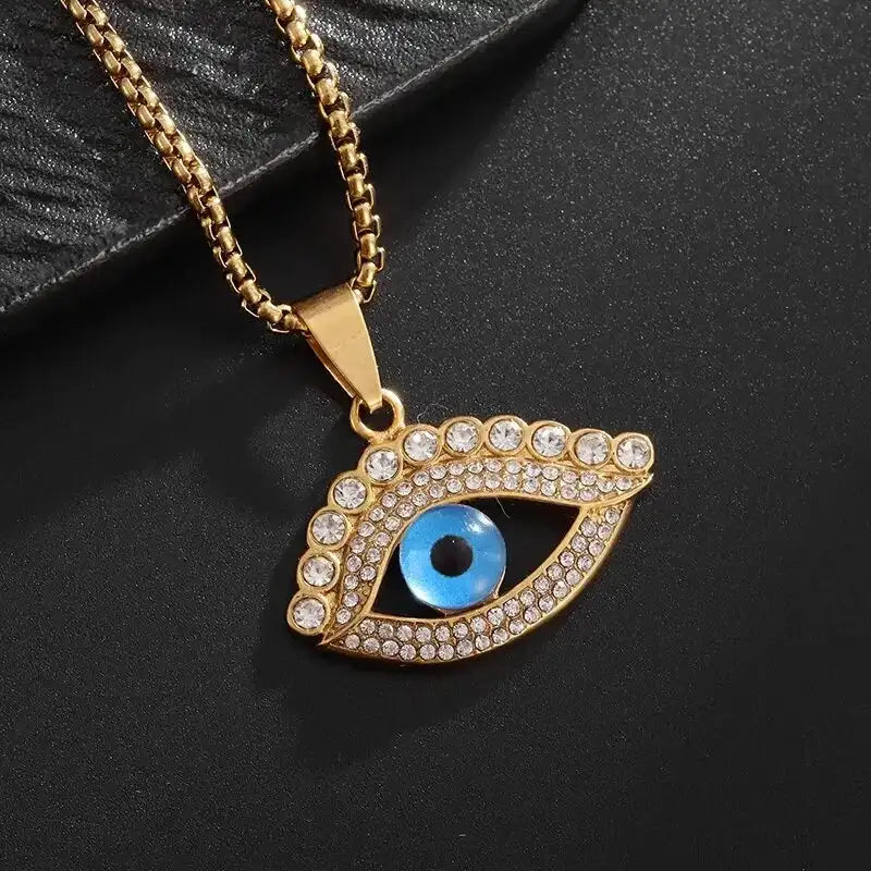 👁️ Eye Of Horus Round Pendant Necklace – Silver Color | Retro Rune Design | Stainless Steel Chain | Hip Hop Punk Unisex Fashion Jewelry AL21070-Gold