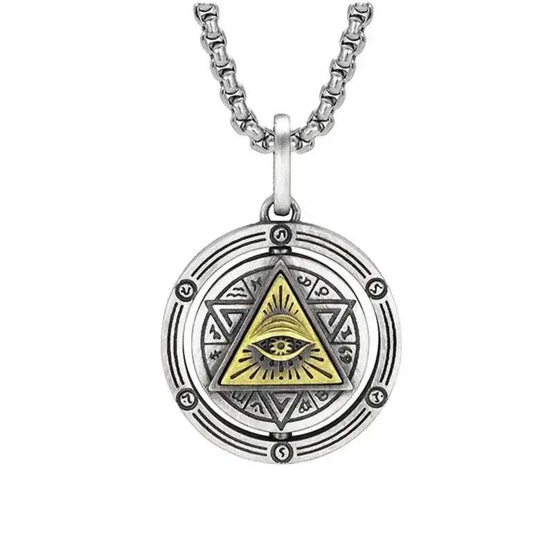 👁️ Eye Of Horus Round Pendant Necklace – Silver Color | Retro Rune Design | Stainless Steel Chain | Hip Hop Punk Unisex Fashion Jewelry AL19085-Silver