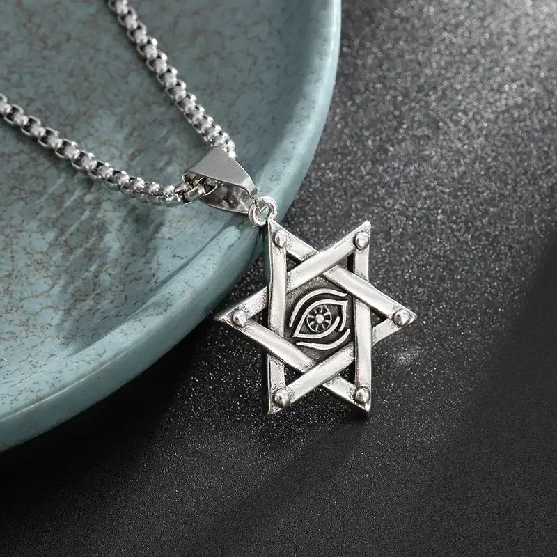 👁️ Eye Of Horus Round Pendant Necklace – Silver Color | Retro Rune Design | Stainless Steel Chain | Hip Hop Punk Unisex Fashion Jewelry AL20286-Silver